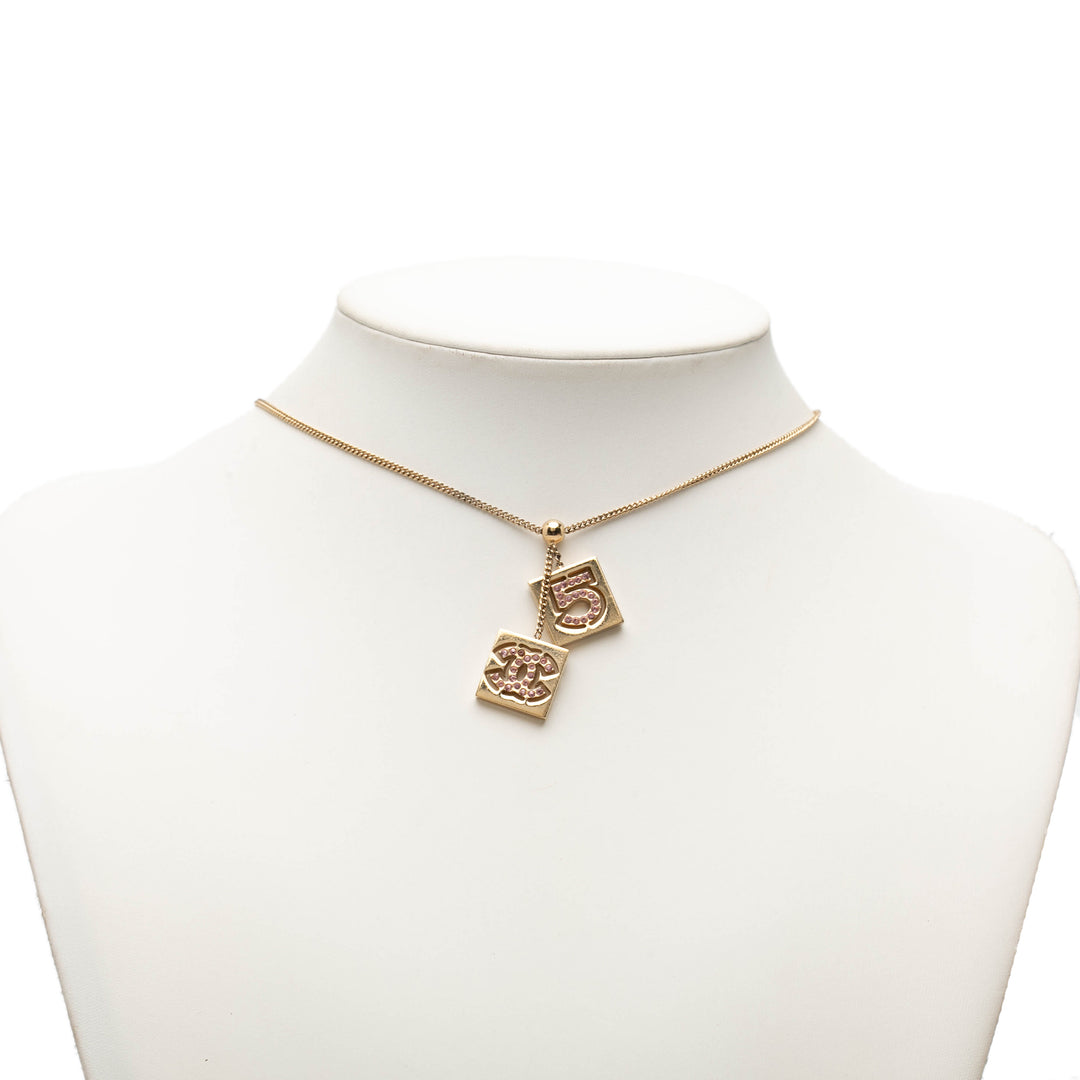 CC plaqué Strass No 5 Pendant Collier Doré