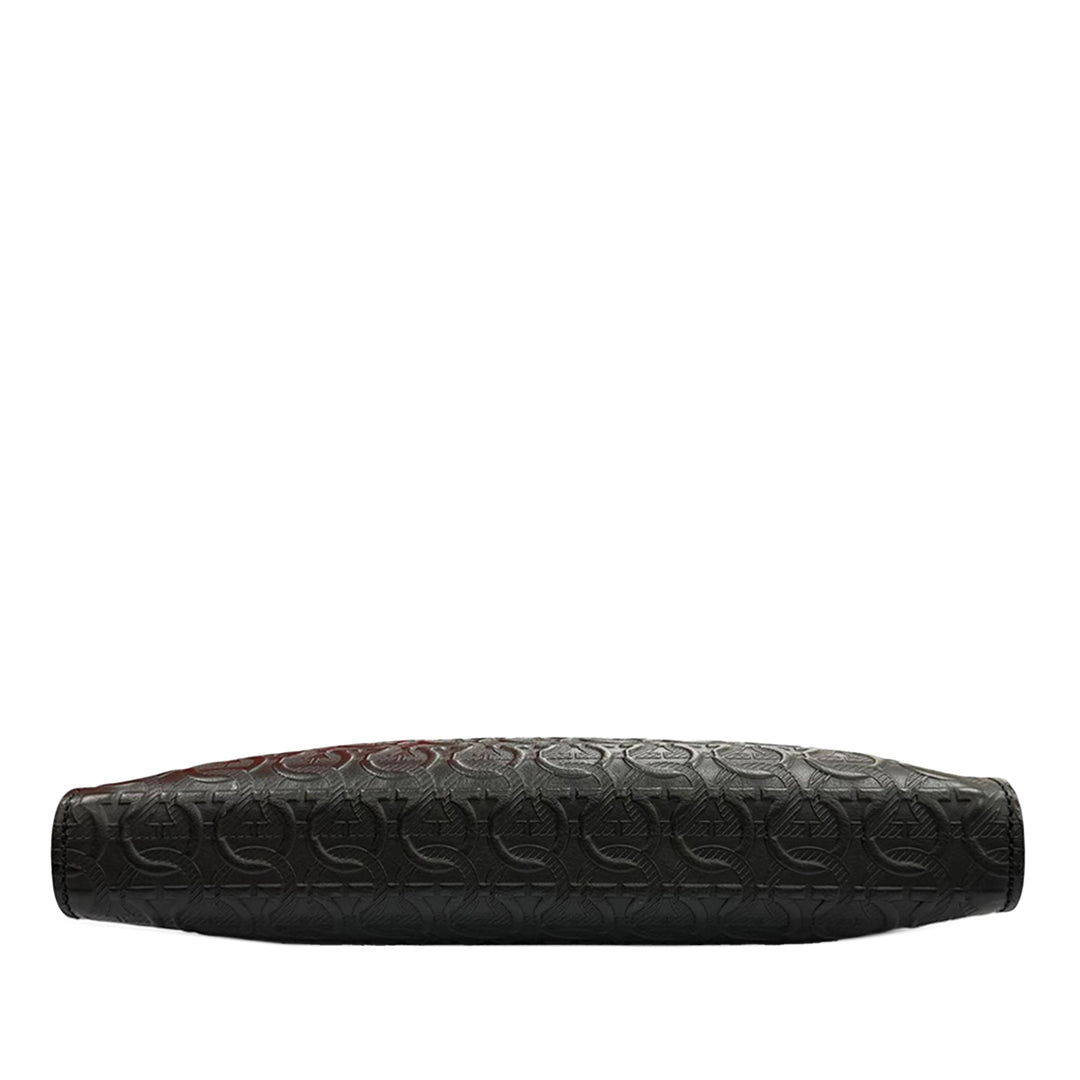 embossé Gancini Wristlet Pochette Cuir de veau Noir