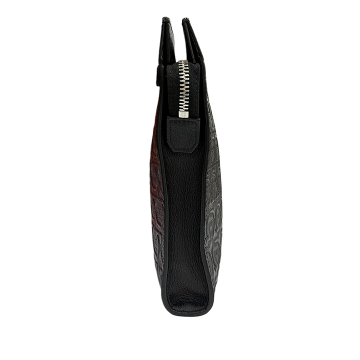 embossé Gancini Wristlet Pochette Cuir de veau Noir