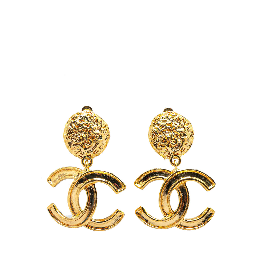 Gold Plated CC Drop Clip On Earrings Gold - Gaby Paris