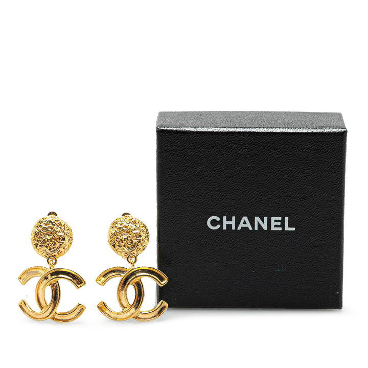 Gold Plated CC Drop Clip On Earrings Gold - Gaby Paris