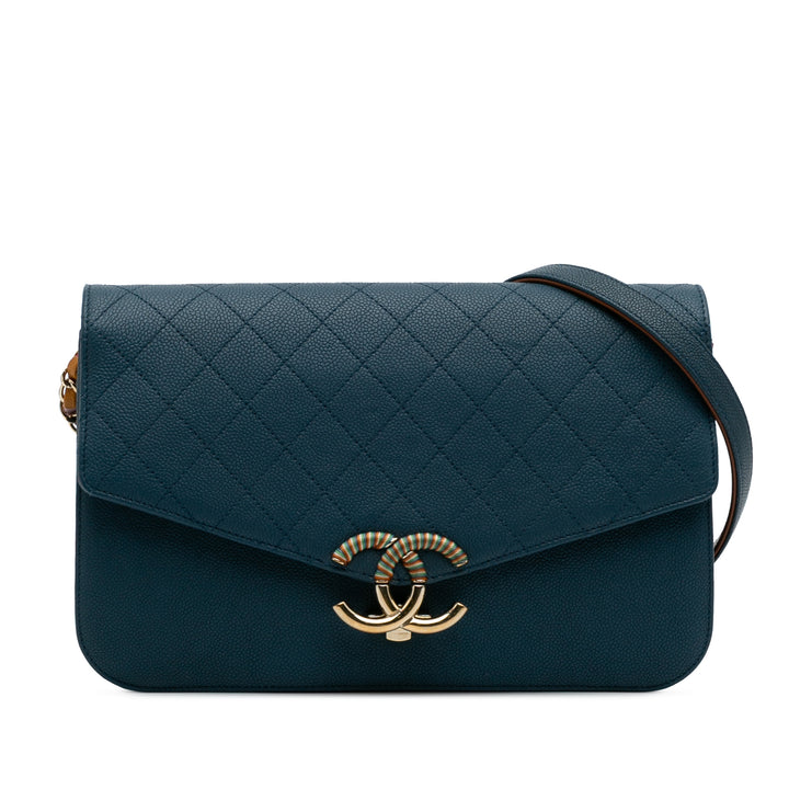 Paris Cuba Quilted Caviar Thread Around Flap Blue - Gaby Paris