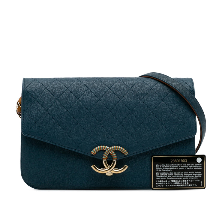 Paris Cuba Quilted Caviar Thread Around Flap Blue - Gaby Paris