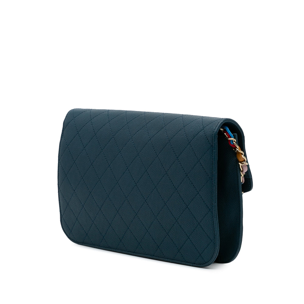 Paris Cuba Quilted Caviar Thread Around Flap Blue - Gaby Paris