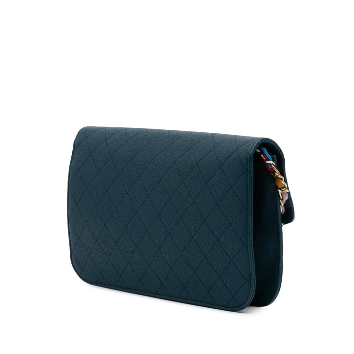 Paris Cuba Quilted Caviar Thread Around Flap Blue - Gaby Paris