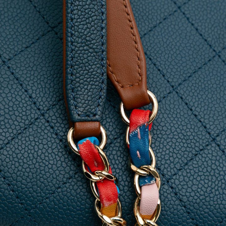 Paris Cuba Quilted Caviar Thread Around Flap Blue - Gaby Paris