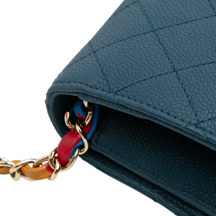 Paris Cuba Quilted Caviar Thread Around Flap Blue - Gaby Paris