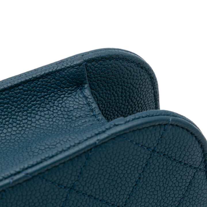 Paris Cuba Quilted Caviar Thread Around Flap Blue - Gaby Paris
