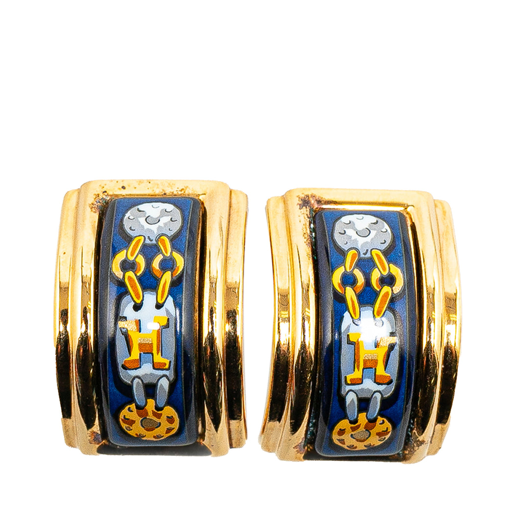 Hermès Cloisonne Enamel Clip On Earrings Blue - GABY PARIS