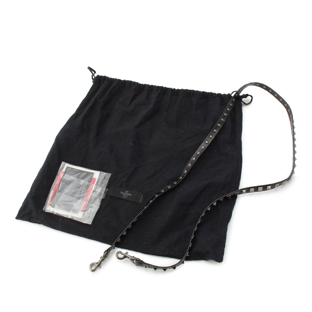 froissé Rockstud Double Poignée Cabas Petit Cuir de veau Noir