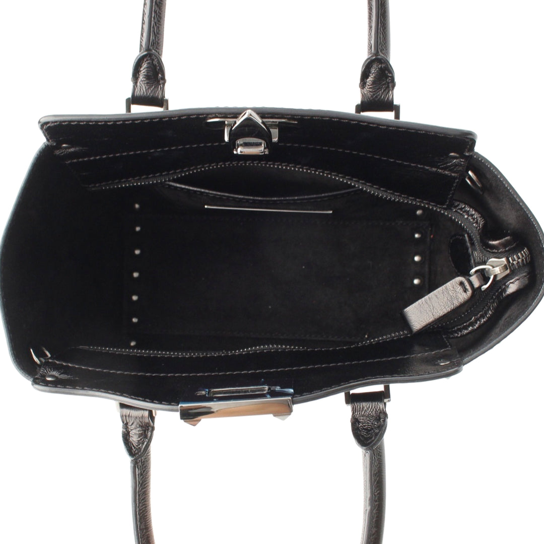froissé Rockstud Double Poignée Cabas Petit Cuir de veau Noir