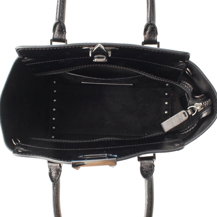 froissé Rockstud Double Poignée Cabas Petit Cuir de veau Noir