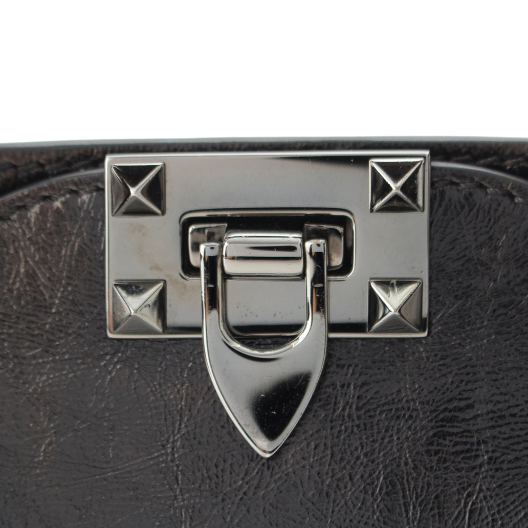 froissé Rockstud Double Poignée Cabas Petit Cuir de veau Noir