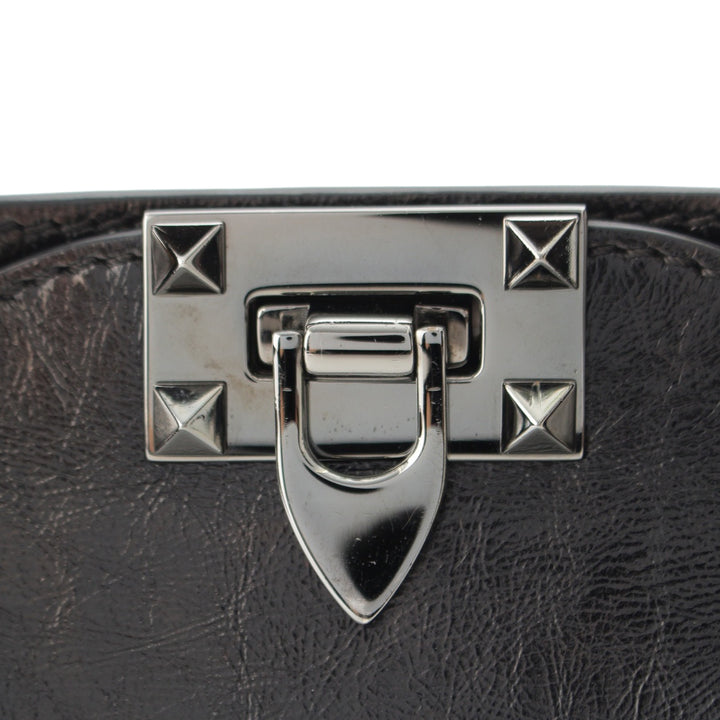 froissé Rockstud Double Poignée Cabas Petit Cuir de veau Noir