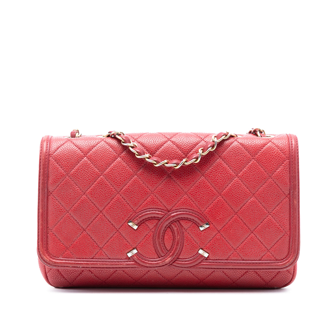 Chanel CC Filigree à rabat Moyen Cuir caviar