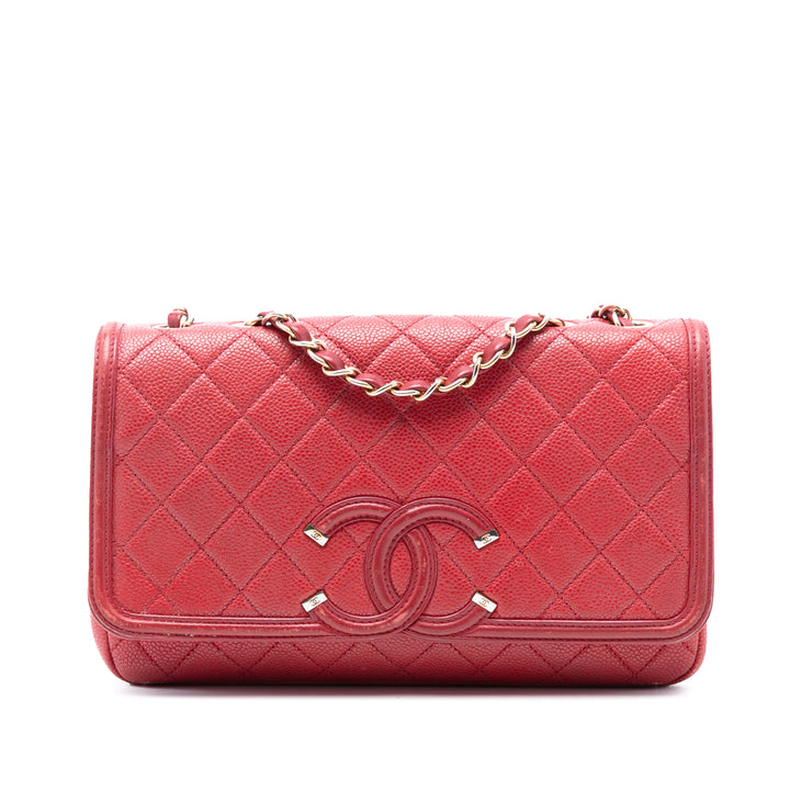 Chanel CC Filigree à rabat Moyen Cuir caviar