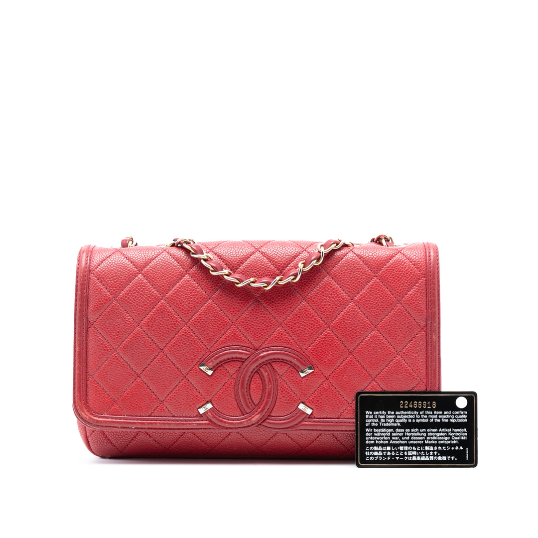 Chanel CC Filigree à rabat Moyen Cuir caviar