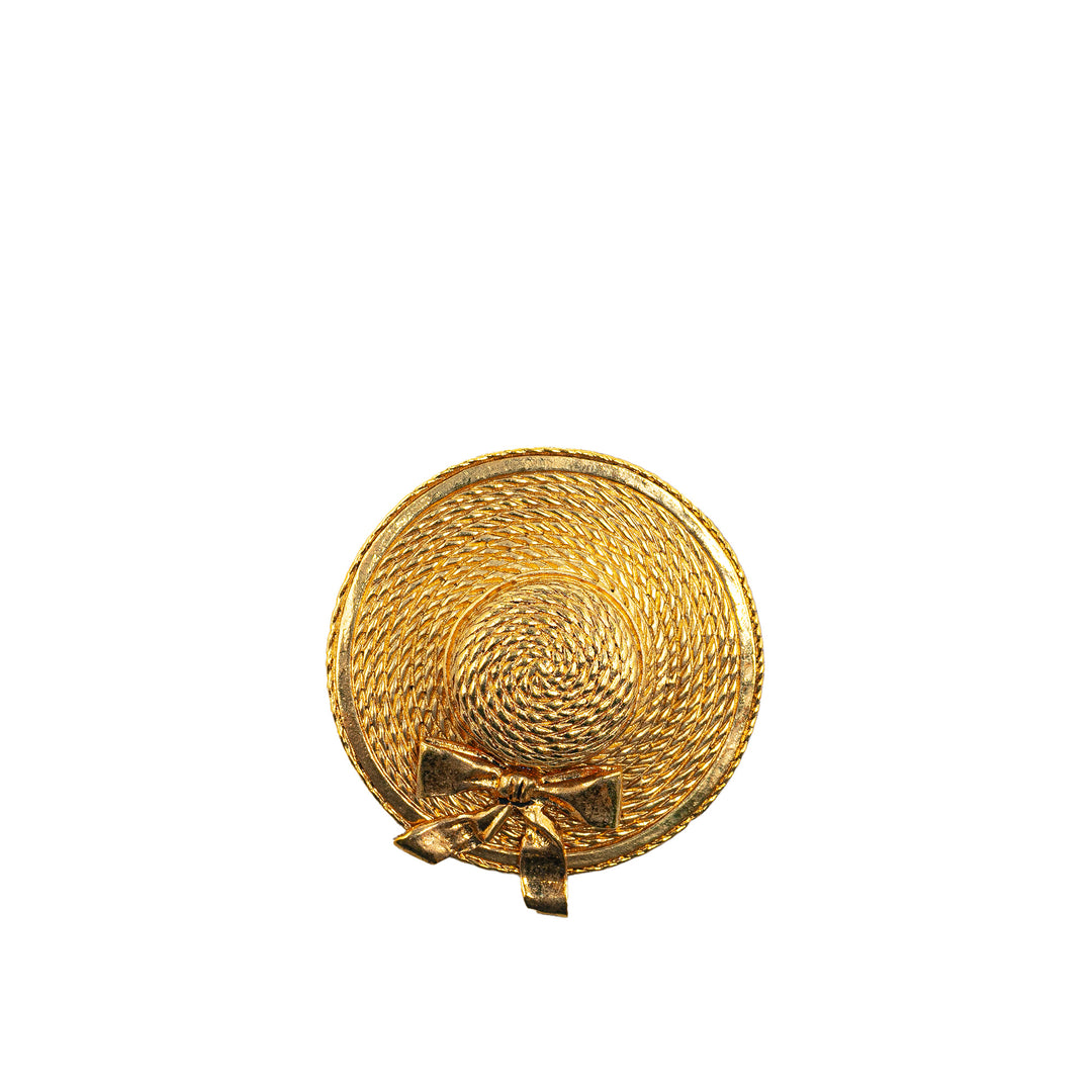 Gold Plated Straw Hat Brooch Gold - Gaby Paris