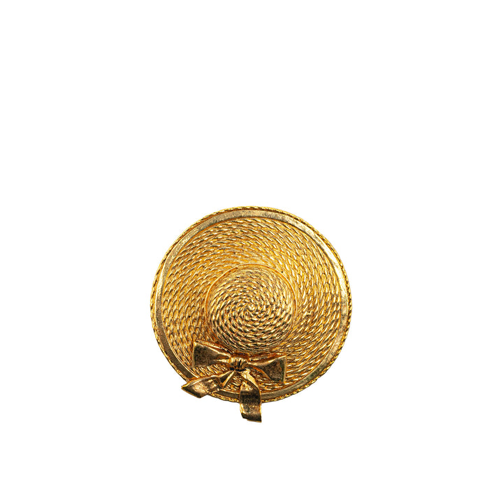 Chanel Gold Plated Straw Hat Brooch Gold - GABY PARIS