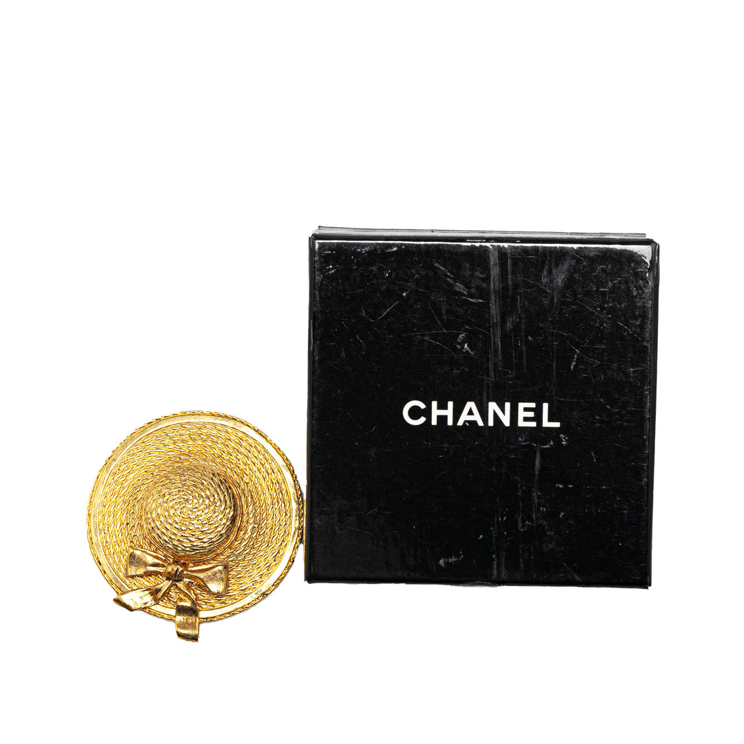 Chanel Gold Plated Straw Hat Brooch Gold - GABY PARIS