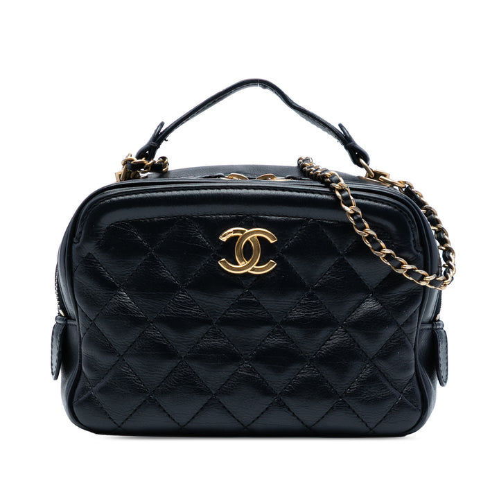 Chanel Small CC Quilted Cuir d’agneau Top Handle Vanity Étui with Chain Noir