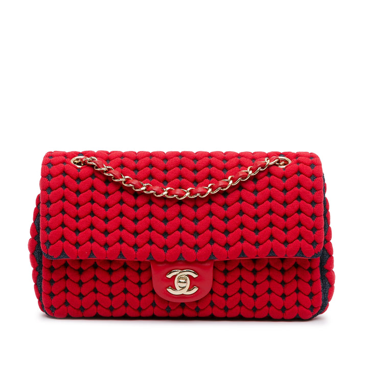 Medium Wool Braided Pattern Single Flap Red - Gaby Paris