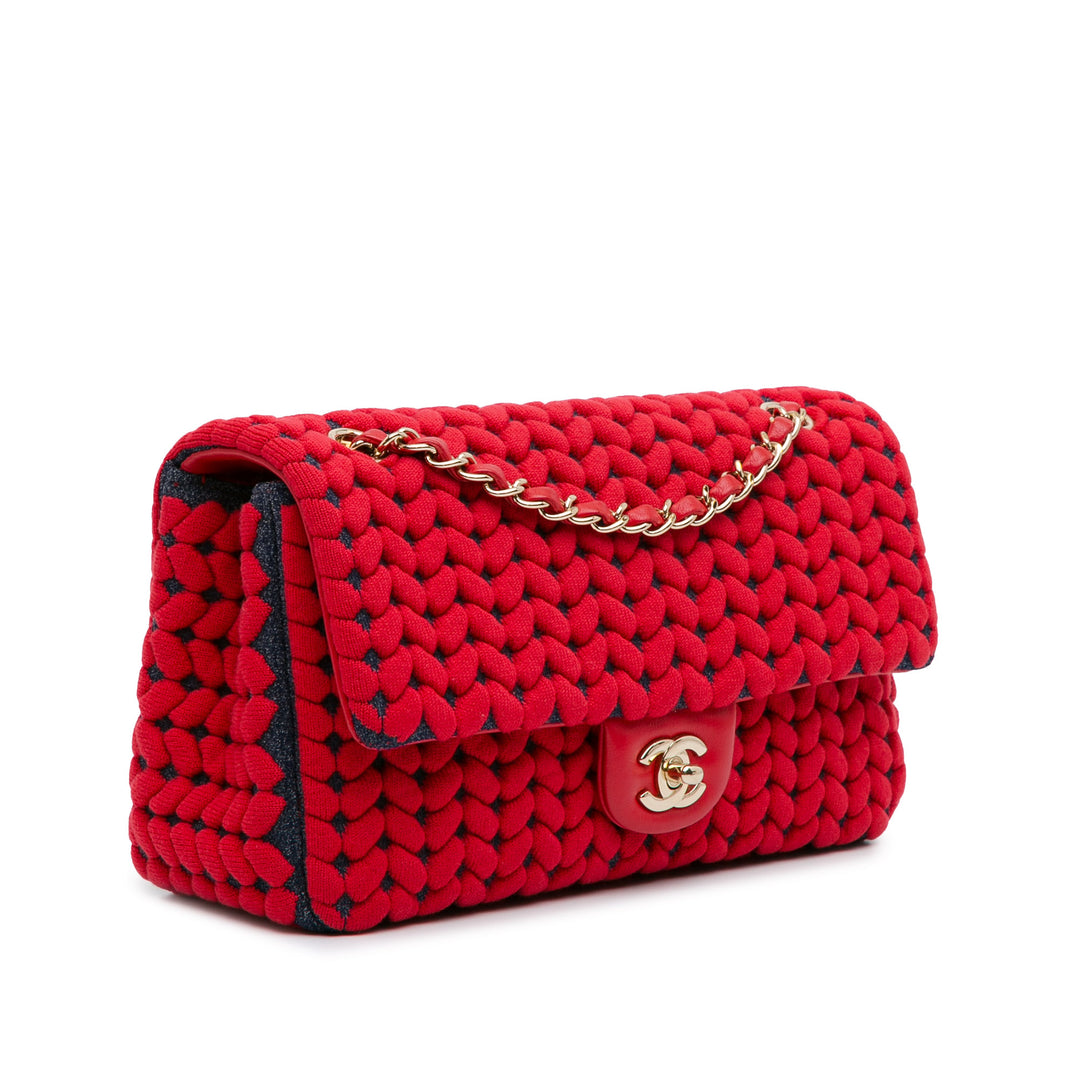 Medium Wool Braided Pattern Single Flap Red - Gaby Paris