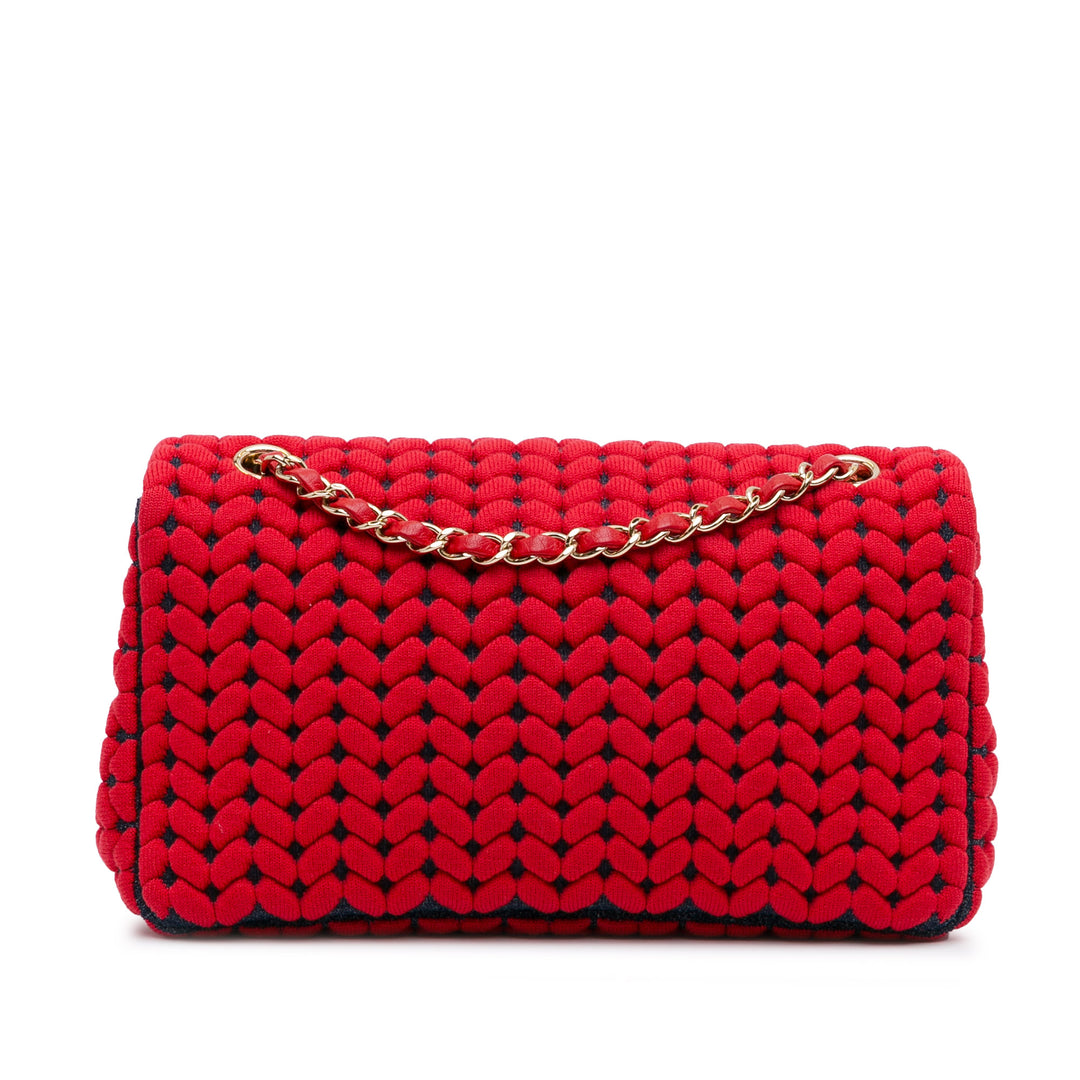 Medium Wool Braided Pattern Single Flap Red - Gaby Paris