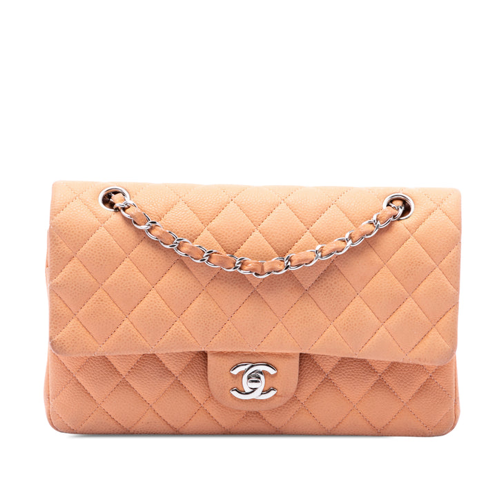 Classic Double rabat Moyen Cuir caviar Orange