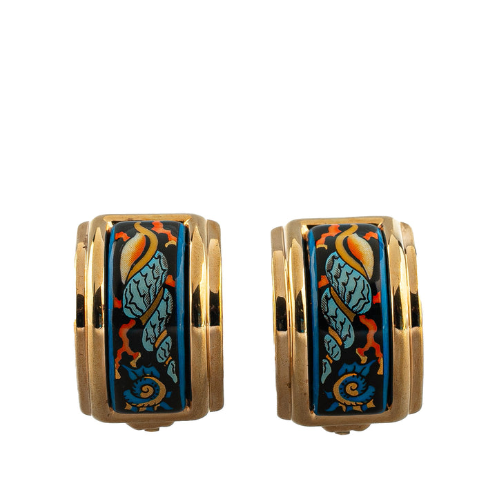 Hermès Enamel Cloisonne Clip On Earrings Blue - GABY PARIS