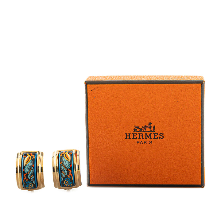 Hermès Enamel Cloisonne Clip On Earrings Blue - GABY PARIS