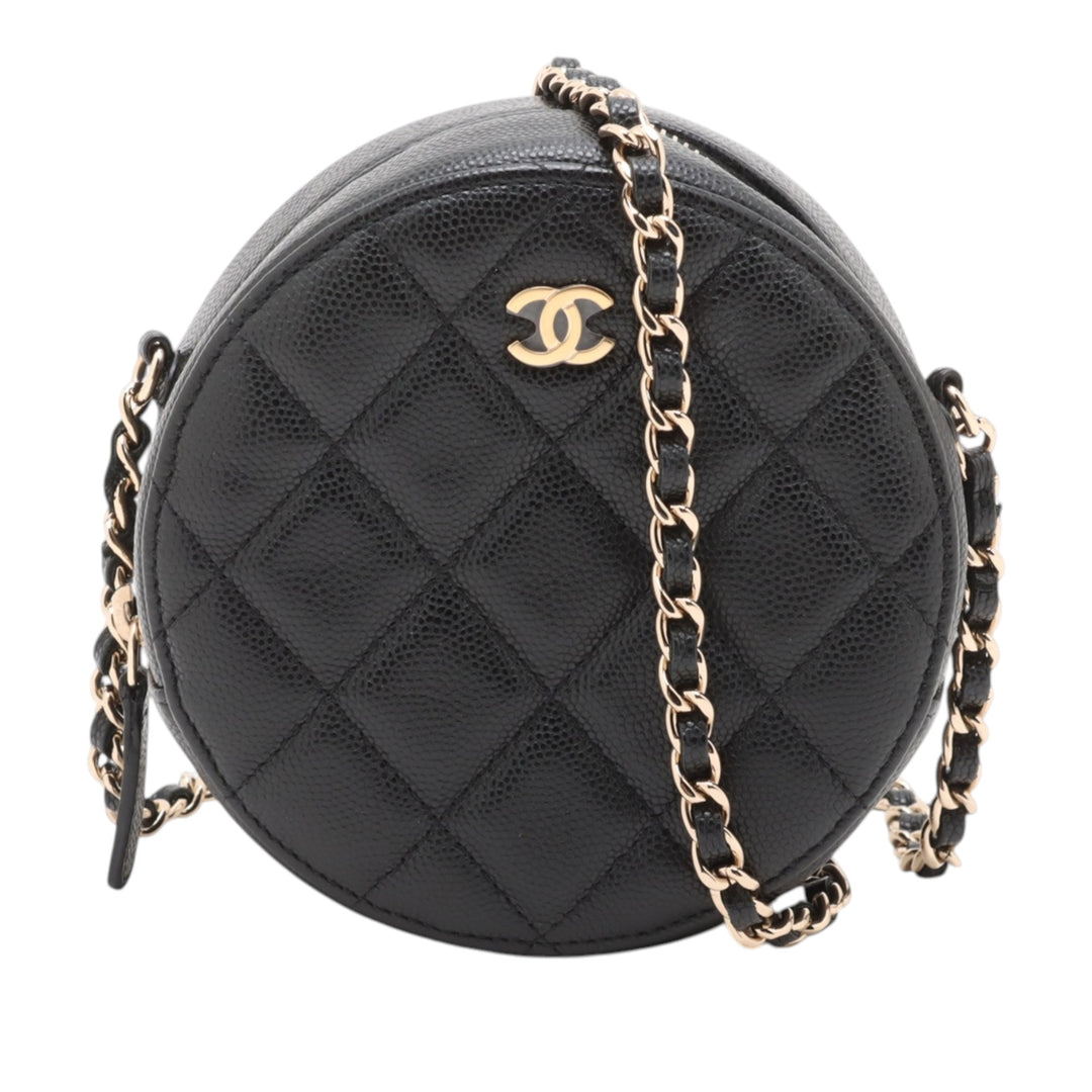Chanel CC Matelassé Caviar Rond Pochette avec chaîne