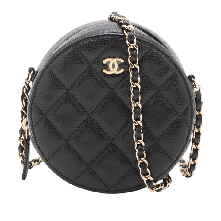 Chanel CC Matelassé Caviar Rond Pochette avec chaîne