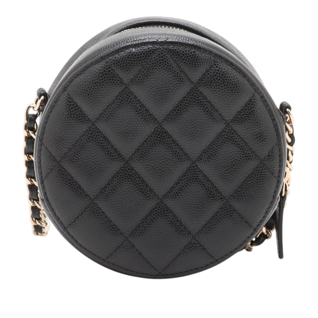 Chanel CC Matelassé Caviar Rond Pochette avec chaîne