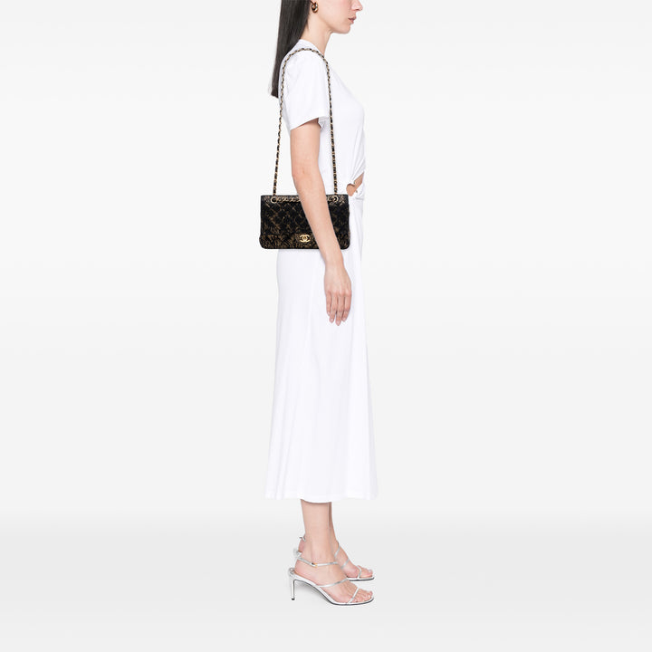 Chanel Medium Matelassé Chevre et Lace Classic Double rabat