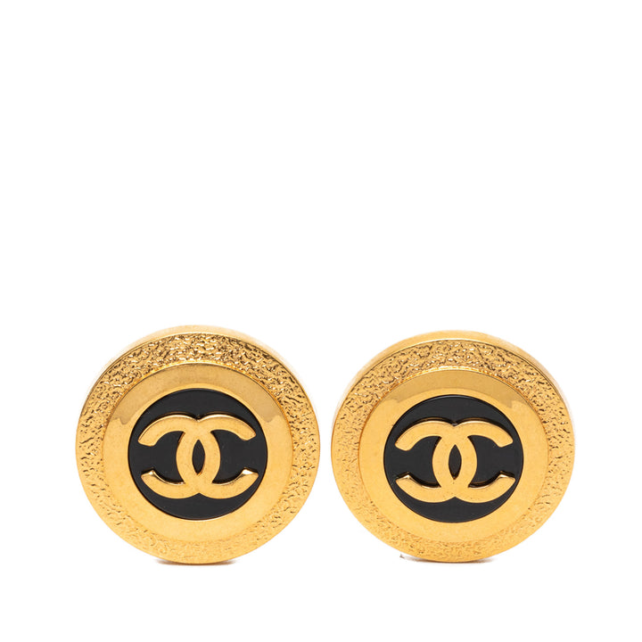 Chanel CC plaqué Resin Rond Button Clip On Boucles d’oreilles