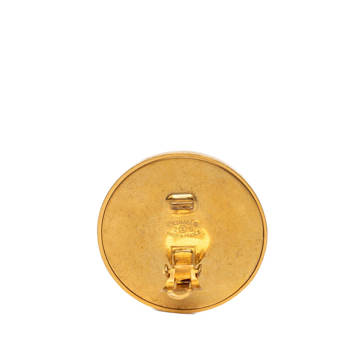 Chanel CC plaqué Resin Rond Button Clip On Boucles d’oreilles