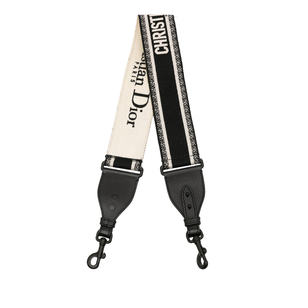 Dior Toile Logo Embroidered Shoulder Strap Noir