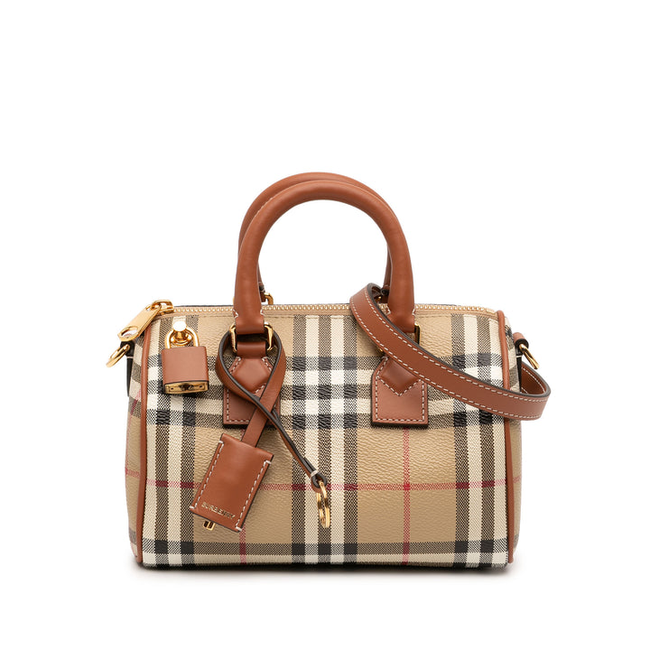 Burberry Sac à main House Check bowling Mini Toile enduite Marron – vue principale – GABY PARIS