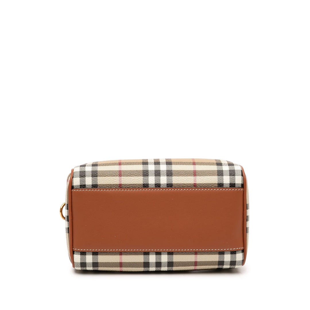 Burberry Sac à main House Check bowling Mini Toile enduite Marron – vue 3 – GABY PARIS