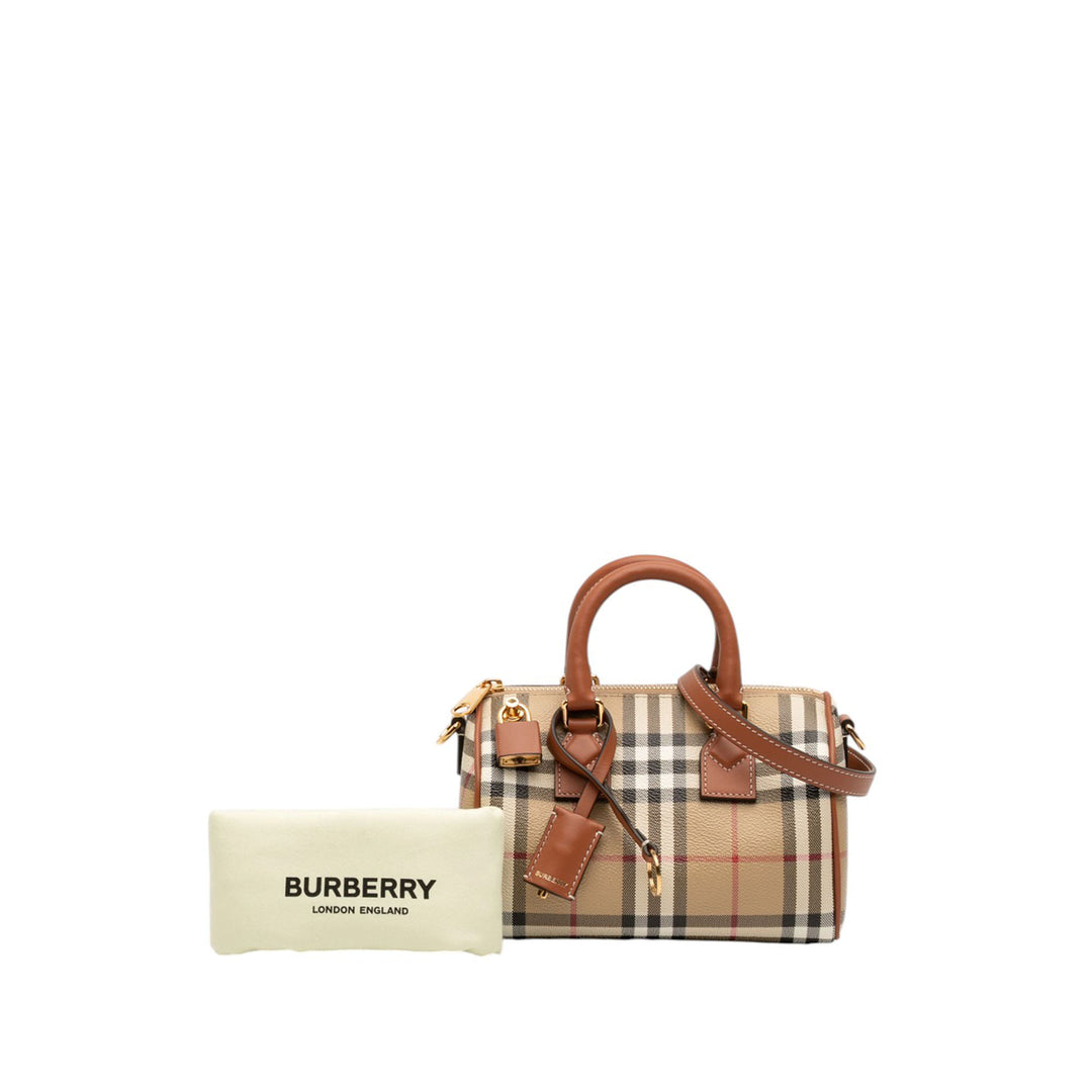 Burberry Sac à main House Check bowling Mini Toile enduite Marron – vue 7 – GABY PARIS