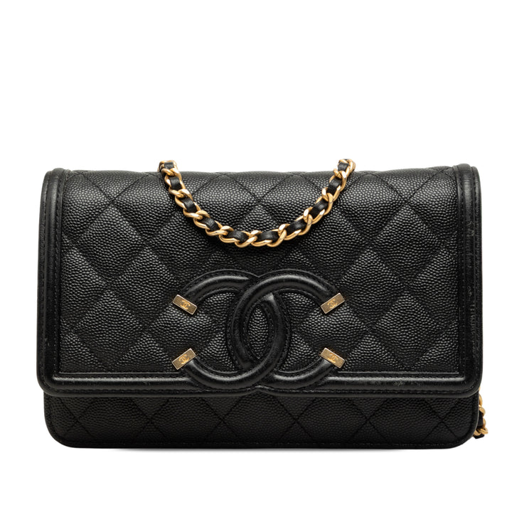 CC Filigree Wallet on Chain Cuir caviar Noir