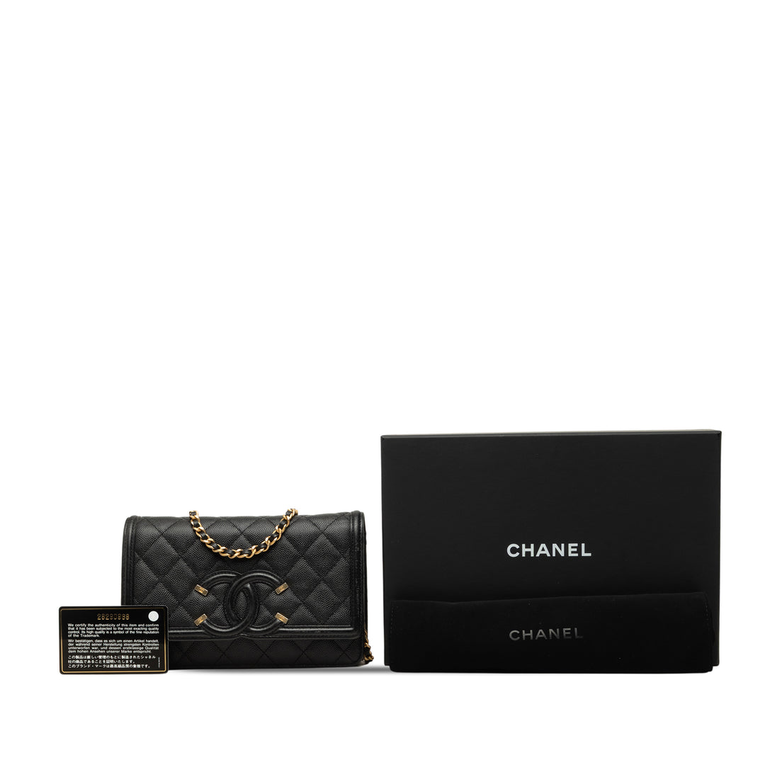CC Filigree Wallet on Chain Cuir caviar Noir