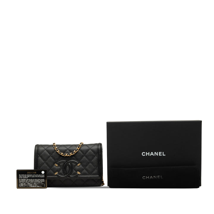 CC Filigree Wallet on Chain Cuir caviar Noir
