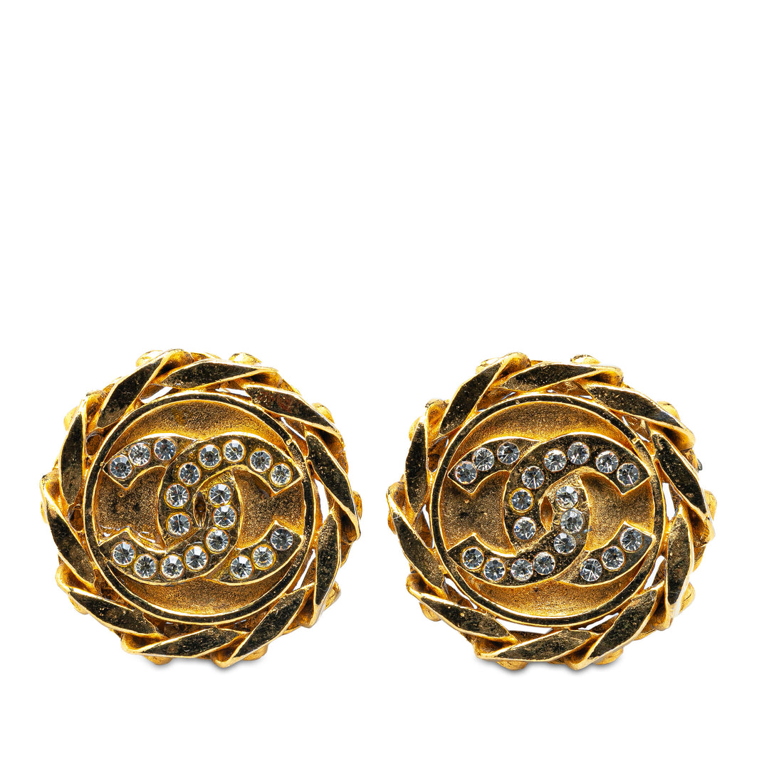 Gold Plated Rhinestone CC Clip On Earrings Gold - Gaby Paris