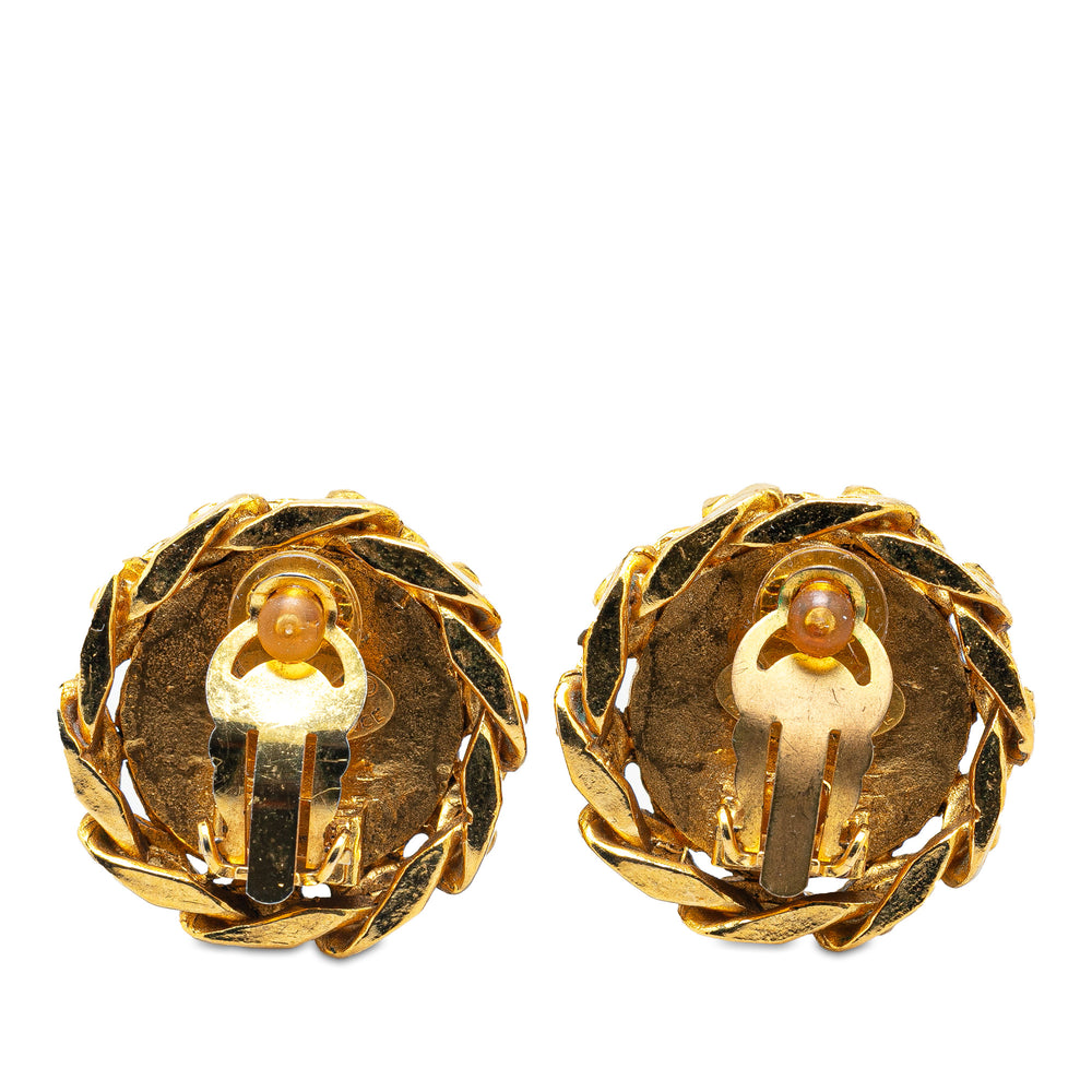 Gold Plated Rhinestone CC Clip On Earrings Gold - Gaby Paris