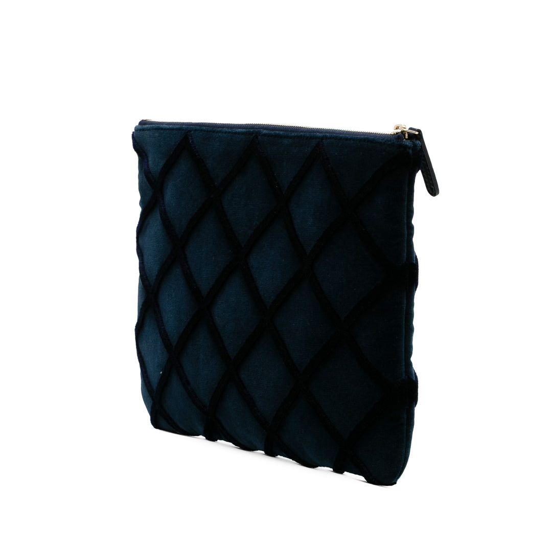 Chanel Medium CC Quilted Velours O Étui Pochette Bleu
