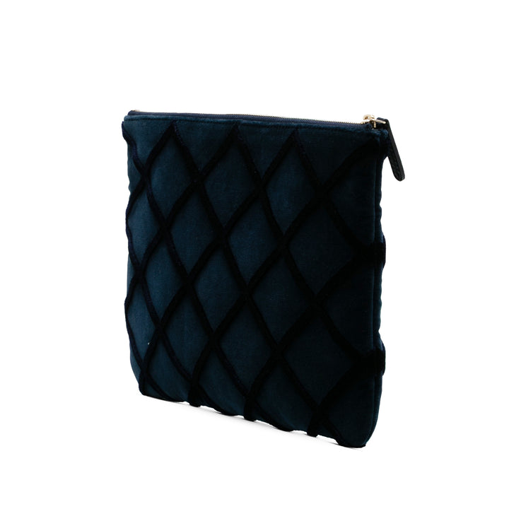 Chanel Medium CC Quilted Velours O Étui Pochette Bleu