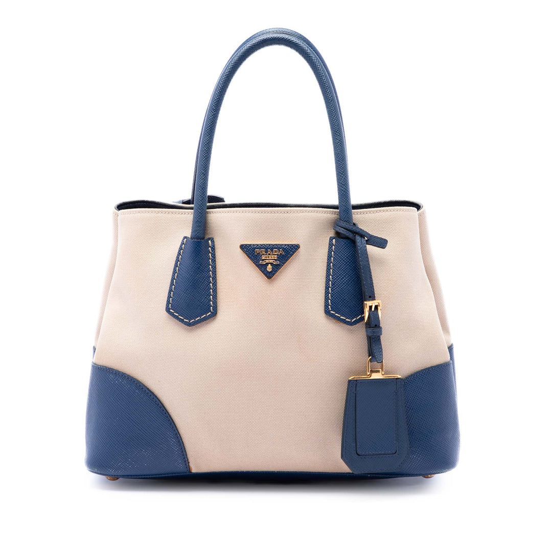 Prada Small Saffiano Cuir à finitions Toile Double Sac