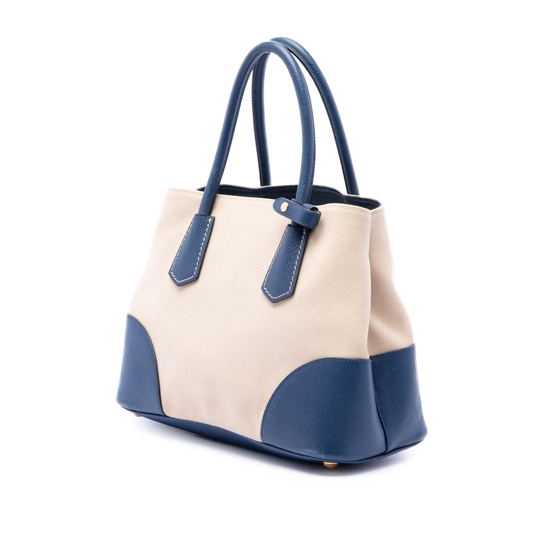 Prada Small Saffiano Cuir à finitions Toile Double Sac